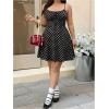 image:imageFloerns Womens Plus Size Boho Floral Milkmaid Bow Tie Ruched Cami Summer Holiday Flowy Mini DressBlack White Polka Dots