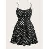 image:imageFloerns Womens Plus Size Boho Floral Milkmaid Bow Tie Ruched Cami Summer Holiday Flowy Mini DressBlack White Polka Dots