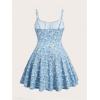 image:imageFloerns Womens Plus Size Boho Floral Milkmaid Bow Tie Ruched Cami Summer Holiday Flowy Mini DressLight Blue