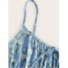 image:imageFloerns Womens Plus Size Boho Floral Milkmaid Bow Tie Ruched Cami Summer Holiday Flowy Mini DressLight Blue