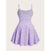 image:imageFloerns Womens Plus Size Boho Floral Milkmaid Bow Tie Ruched Cami Summer Holiday Flowy Mini DressLilac Purple