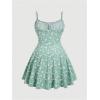 image:imageFloerns Womens Plus Size Boho Floral Milkmaid Bow Tie Ruched Cami Summer Holiday Flowy Mini DressMint Green