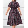 image:imageFloerns Womens Plus Size Boho Hawaiian Tropical Dresses V Neck Short Sleeve Floral A Line Long Dress Vacation Beach OutfitsBlack Multi