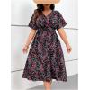 image:imageFloerns Womens Plus Size Boho Hawaiian Tropical Dresses V Neck Short Sleeve Floral A Line Long Dress Vacation Beach OutfitsBlack Multi