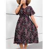 image:imageFloerns Womens Plus Size Boho Hawaiian Tropical Dresses V Neck Short Sleeve Floral A Line Long Dress Vacation Beach OutfitsBlack Multi