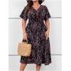 image:imageFloerns Womens Plus Size Boho Hawaiian Tropical Dresses V Neck Short Sleeve Floral A Line Long Dress Vacation Beach OutfitsBlack Multi
