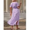 image:imageFloerns Womens Plus Size Boho Hawaiian Tropical Dresses V Neck Short Sleeve Floral A Line Long Dress Vacation Beach OutfitsPurple