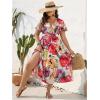 image:imageFloerns Womens Plus Size Boho Hawaiian Tropical Dresses V Neck Short Sleeve Floral A Line Long Dress Vacation Beach OutfitsWhite Red Multi