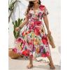 image:imageFloerns Womens Plus Size Boho Hawaiian Tropical Dresses V Neck Short Sleeve Floral A Line Long Dress Vacation Beach OutfitsWhite Red Multi