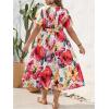 image:imageFloerns Womens Plus Size Boho Hawaiian Tropical Dresses V Neck Short Sleeve Floral A Line Long Dress Vacation Beach OutfitsWhite Red Multi
