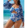 image:imageFloerns Womens Plus Size Boho One Piece Swimsuit Cut Out Monokini Vacation Bathing SuitBlue
