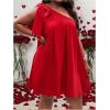 image:imageFloerns Womens Plus Size Bow One Shoulder Tunic Dress Sleeveless Party Night Out DressesRed