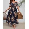 image:imageFloerns Womens Plus Size Cold Shoulder Short Sleeve Split Thigh Long DressBlack Floral
