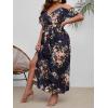 image:imageFloerns Womens Plus Size Cold Shoulder Short Sleeve Split Thigh Long DressBlack Floral