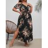 image:imageFloerns Womens Plus Size Cold Shoulder Short Sleeve Split Thigh Long DressBlack Flower