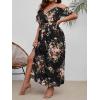 image:imageFloerns Womens Plus Size Cold Shoulder Short Sleeve Split Thigh Long DressBlack Flower