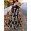 image:imageFloerns Womens Plus Size Cold Shoulder Short Sleeve Split Thigh Long DressBlack and Beige