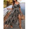 image:imageFloerns Womens Plus Size Cold Shoulder Short Sleeve Split Thigh Long DressBlack and Beige