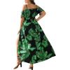 image:imageFloerns Womens Plus Size Cold Shoulder Short Sleeve Split Thigh Long DressBlack and Green