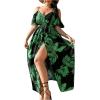 image:imageFloerns Womens Plus Size Cold Shoulder Short Sleeve Split Thigh Long DressBlack and Green