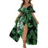 image:imageFloerns Womens Plus Size Cold Shoulder Short Sleeve Split Thigh Long DressBlack and Green