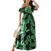 image:imageFloerns Womens Plus Size Cold Shoulder Short Sleeve Split Thigh Long DressBlack and Green