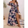 image:imageFloerns Womens Plus Size Cold Shoulder Short Sleeve Split Thigh Long DressBlue Ink