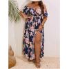 image:imageFloerns Womens Plus Size Cold Shoulder Short Sleeve Split Thigh Long DressBlue Ink