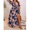 image:imageFloerns Womens Plus Size Cold Shoulder Short Sleeve Split Thigh Long DressBlue Ink