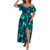 image:imageFloerns Womens Plus Size Cold Shoulder Short Sleeve Split Thigh Long DressBlue and Green