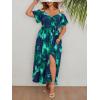 image:imageFloerns Womens Plus Size Cold Shoulder Short Sleeve Split Thigh Long DressBlue and Green