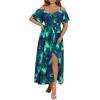 image:imageFloerns Womens Plus Size Cold Shoulder Short Sleeve Split Thigh Long DressBlue and Green