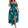 image:imageFloerns Womens Plus Size Cold Shoulder Short Sleeve Split Thigh Long DressBlue and Green