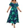 image:imageFloerns Womens Plus Size Cold Shoulder Short Sleeve Split Thigh Long DressBlue and Green