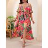 image:imageFloerns Womens Plus Size Cold Shoulder Short Sleeve Split Thigh Long DressCoral Pink