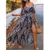 image:imageFloerns Womens Plus Size Cold Shoulder Short Sleeve Split Thigh Long DressDark Blue