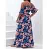 image:imageFloerns Womens Plus Size Cold Shoulder Short Sleeve Split Thigh Long DressDeep Blue