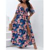 image:imageFloerns Womens Plus Size Cold Shoulder Short Sleeve Split Thigh Long DressDeep Blue