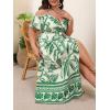 image:imageFloerns Womens Plus Size Cold Shoulder Short Sleeve Split Thigh Long DressForest Green and White