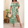 image:imageFloerns Womens Plus Size Cold Shoulder Short Sleeve Split Thigh Long DressForest Green and White