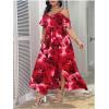 image:imageFloerns Womens Plus Size Cold Shoulder Short Sleeve Split Thigh Long DressHot Red