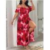 image:imageFloerns Womens Plus Size Cold Shoulder Short Sleeve Split Thigh Long DressHot Red