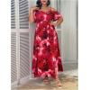 image:imageFloerns Womens Plus Size Cold Shoulder Short Sleeve Split Thigh Long DressHot Red