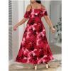 image:imageFloerns Womens Plus Size Cold Shoulder Short Sleeve Split Thigh Long DressHot Red