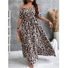 image:imageFloerns Womens Plus Size Cold Shoulder Short Sleeve Split Thigh Long DressKhaki Cheetah