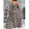image:imageFloerns Womens Plus Size Cold Shoulder Short Sleeve Split Thigh Long DressKhaki Cheetah