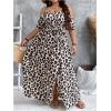 image:imageFloerns Womens Plus Size Cold Shoulder Short Sleeve Split Thigh Long DressKhaki Cheetah