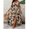image:imageFloerns Womens Plus Size Cold Shoulder Short Sleeve Split Thigh Long DressKhaki Multi