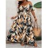 image:imageFloerns Womens Plus Size Cold Shoulder Short Sleeve Split Thigh Long DressKhaki Multi