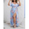 image:imageFloerns Womens Plus Size Cold Shoulder Short Sleeve Split Thigh Long DressLight Blue